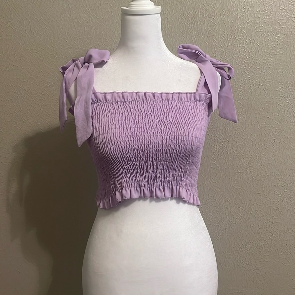 Purple Croptop with bow sleeves barley used